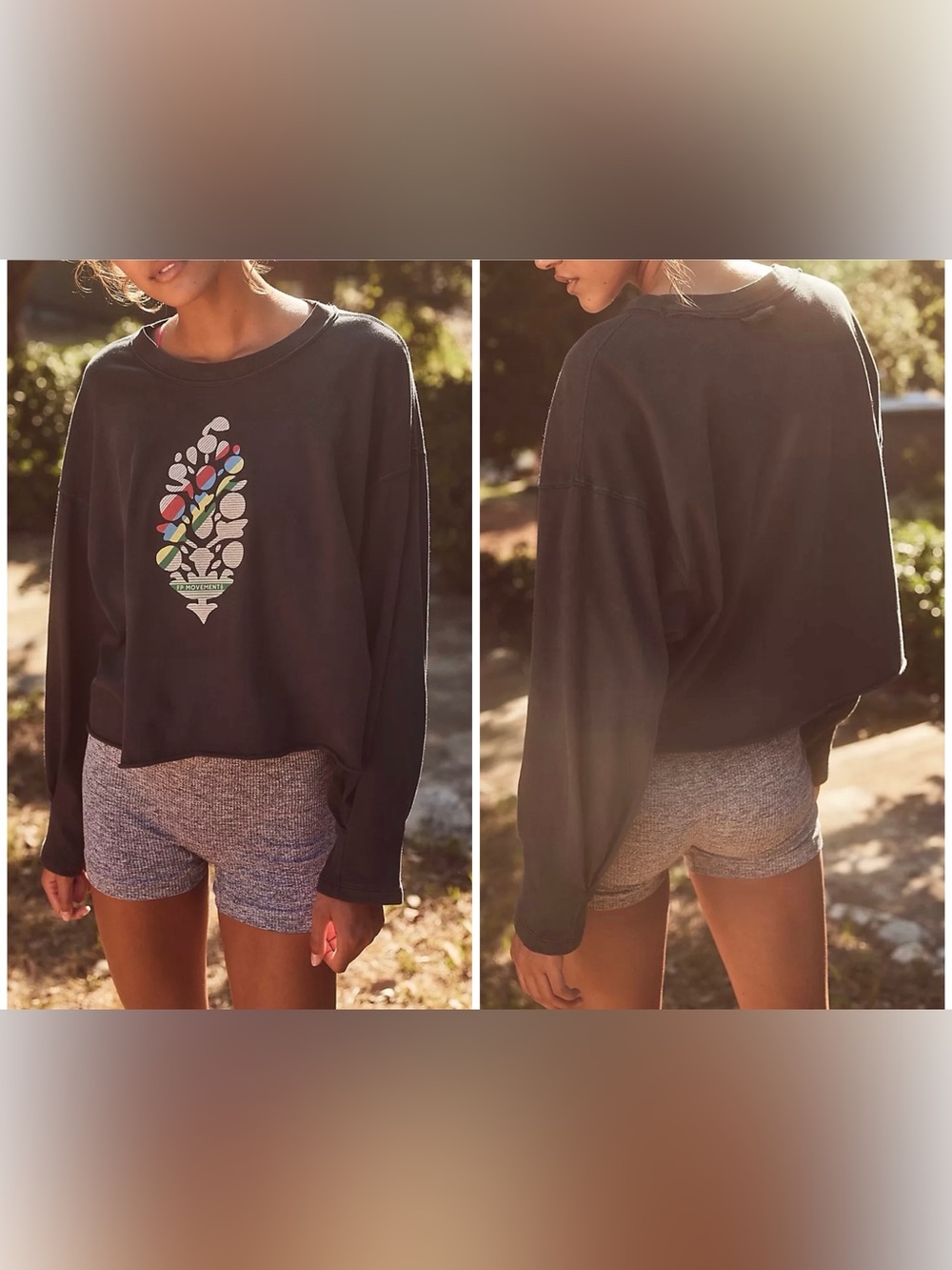 NWOT Free People FP Movement Inspire Layer Logo Tee - Black Combo - XS